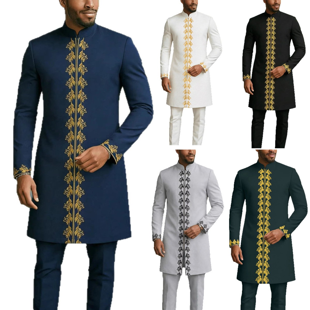 Foreign Trade Men's Suit African Style Men's Long-Sleeved Embroidered 2-Piece Suit for Festivals and Weddings Men's Business Suit