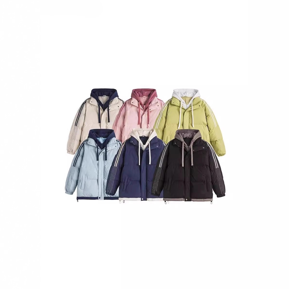2025 invierno nuevo estilo coreano falso de dos piezas de punto con capuzas de pluma de algodón grueso ropa de pareja de invierno chaqueta de tendencia image 3