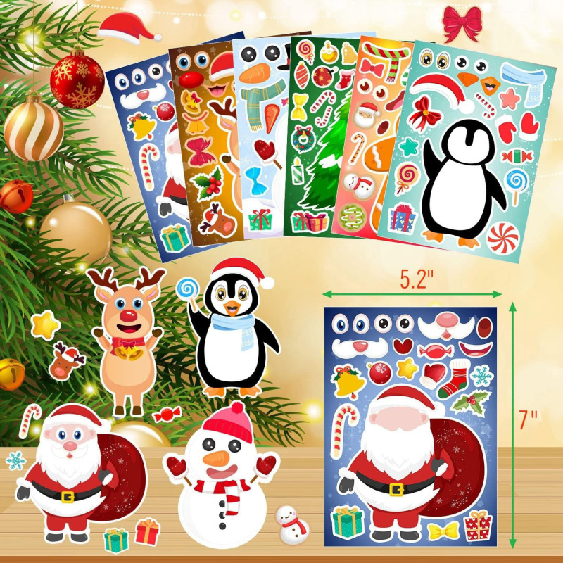 6枚/セット Amazon人気商品 クリスマス着せ替えおもちゃステッカー ホリデーデコレーション 粘着ステッカー|undefined