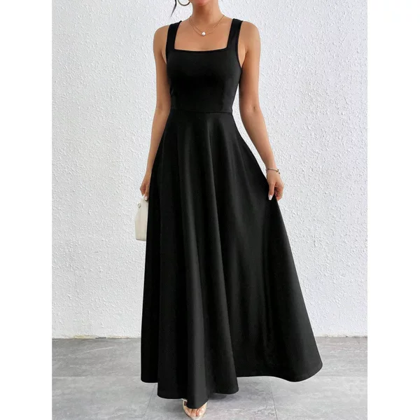 Cross-Border Foreign Trade European and American Ebay Amazon Wish Popular Women's Clothing Elegant Square Neck Sleeveless Solid Color Ultra-Long Women's Dress