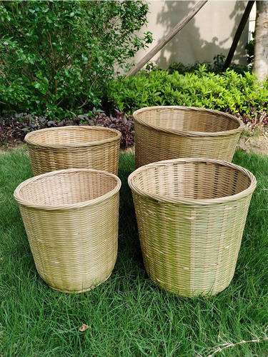IYR7 Bamboo Woven Round Basket for Home and Commercial Use, Fruit and Vegetable Basket, Kitchen Trash Basket, Large and Medium Basket