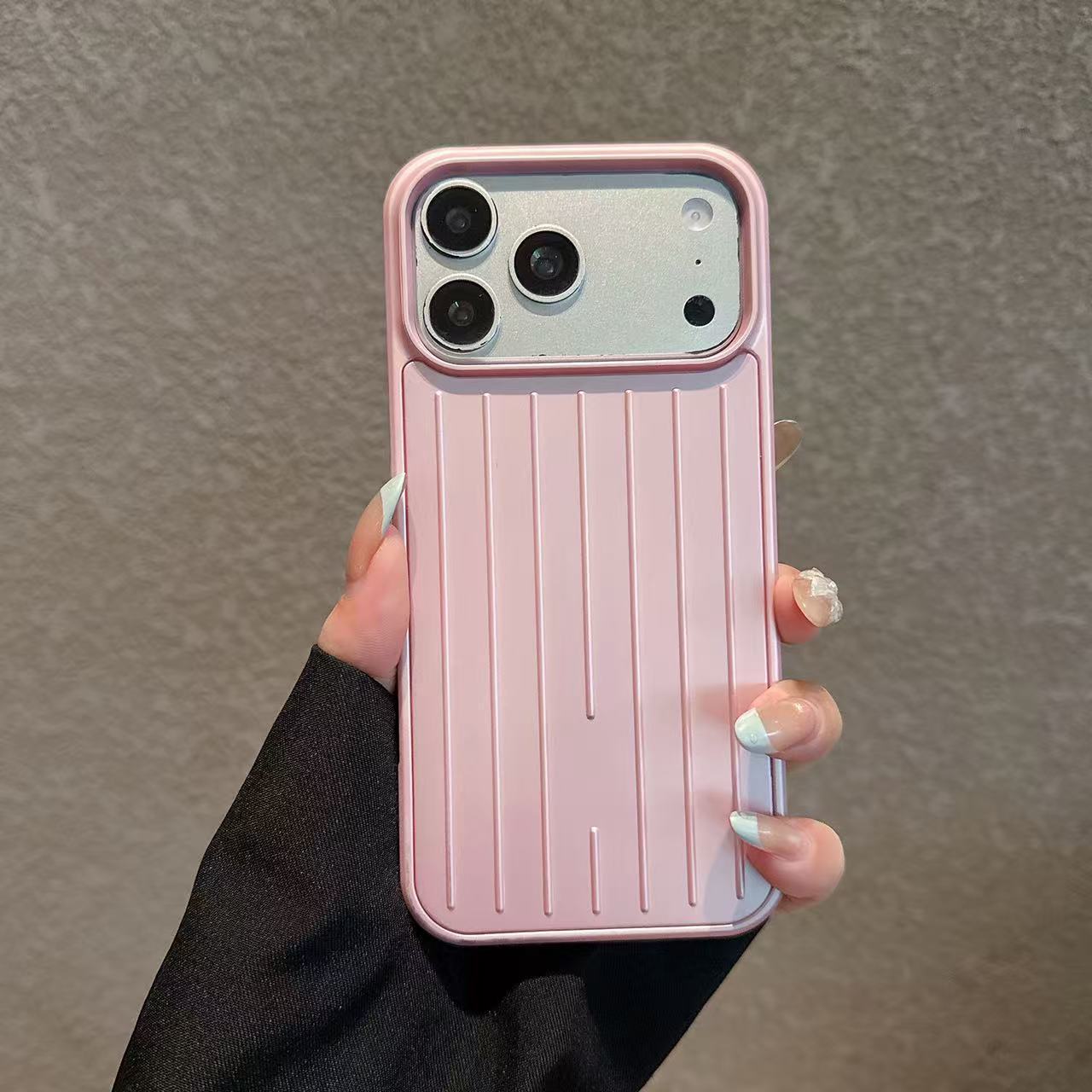 Metallic Stripe Suitcase Hard PC Case for iPhone 16 15 14 13 12 Pro Max Shockproof Anti-Drop Full Cover