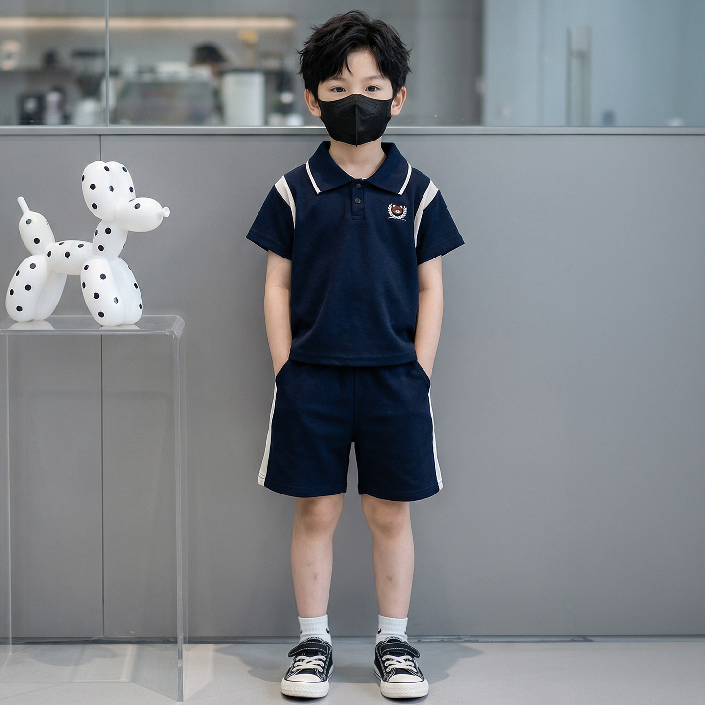 Set de mangas cortas para niños de verano nuevo polo para niños deportivo de dos piezas set de niños de verano pantalones cortos ropa infantil al por mayor image 7
