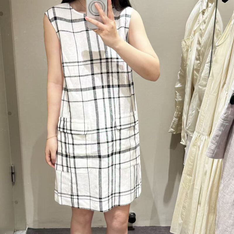 Cs Women's Standard Fit Linen Straight Dress with Double Pockets Short Skirt 2026 Spring New Product 1322917001