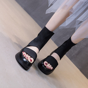 Fish Mouth Sandals for Women 2025 Summer New Style Sleeve Thick-Soled Lycra Breathable Fashion Sandals for Women Versatile Slip-Ons
