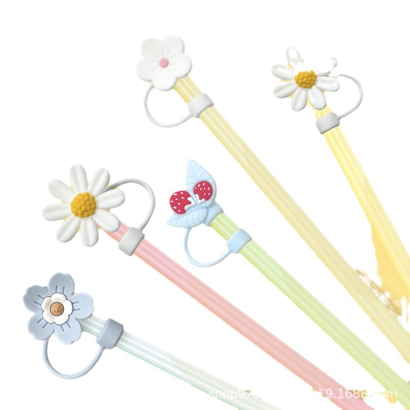 Amazon venta caliente de silicona tapón de paja flor de paja sombrero de polvo de grado alimenticio antiincrustación ecológica sombrero de paja decoración