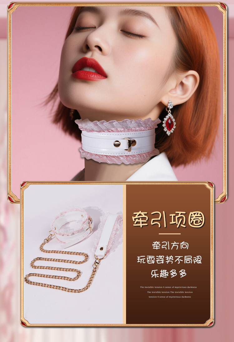 SM Ten-Piece Bondage Restraint Set with Collar and Leash in White PU Leather and Metal — detail image 10