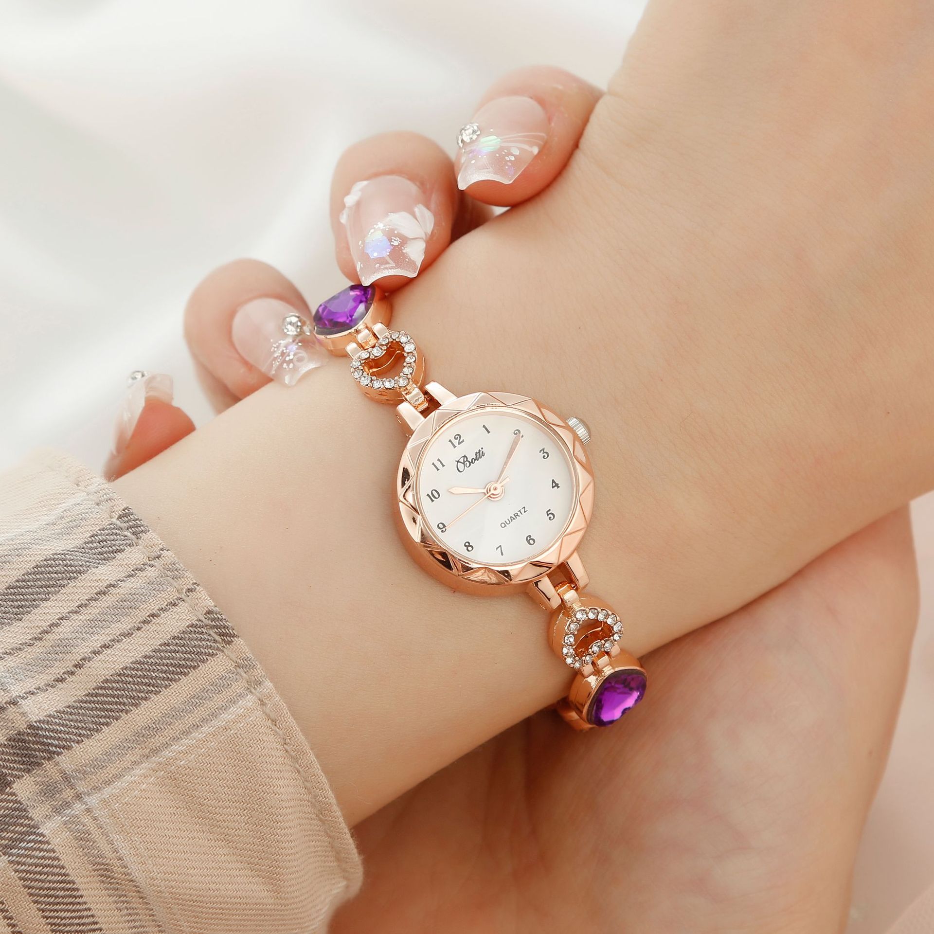 Glam Shiny Water Droplets Heart Shape Jewelry Buckle Quartz Women's Watches display picture 7