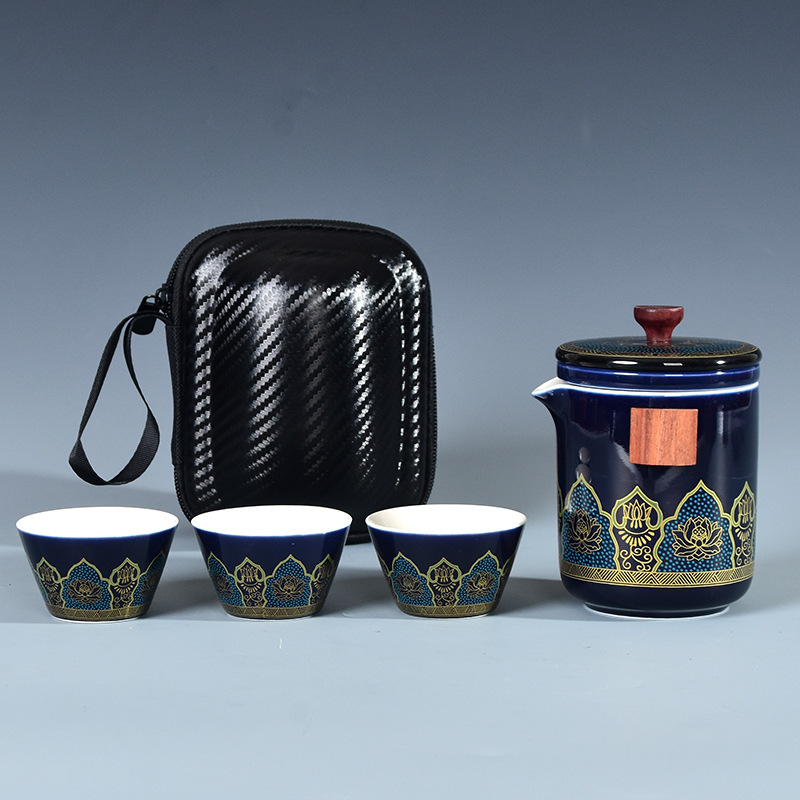 스타일 5: 다크 블루 꽃 3 컵 + 가방