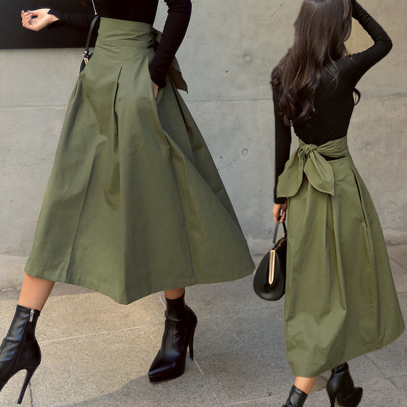 Cross-Border Japanese and Korean Skirts 2022 Spring and Autum A-Line Skirts Umbrella Skirts Super Popular Bow-Knot Large Swing Skirts Slim Waist Long