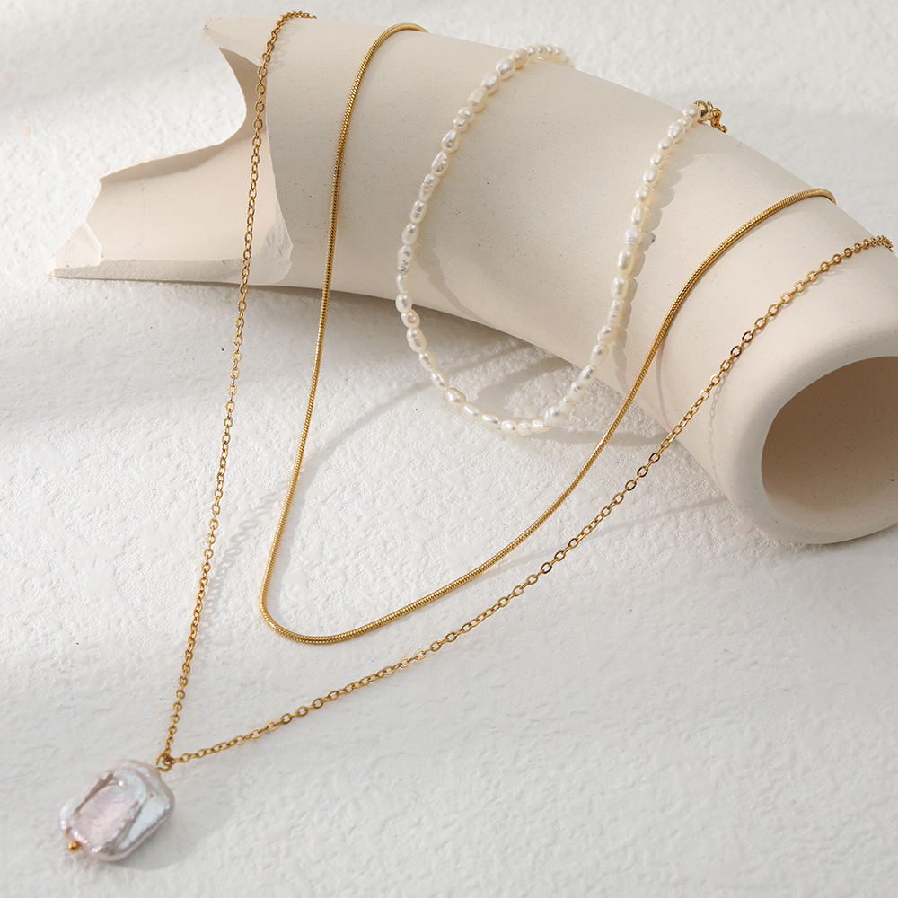 1 Piece Fashion Geometric Stainless Steel Plating Layered Necklaces_colorza_5