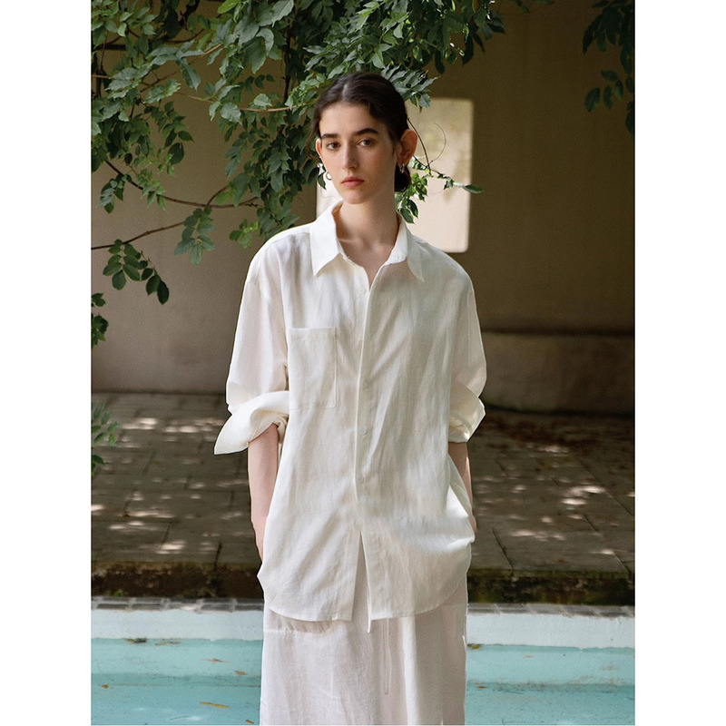 Jomi Studio Tencel Linen Square-Neck Shirt, Relaxed and Comfortable Summer Sun-Protective Long-Sleeved Shirt