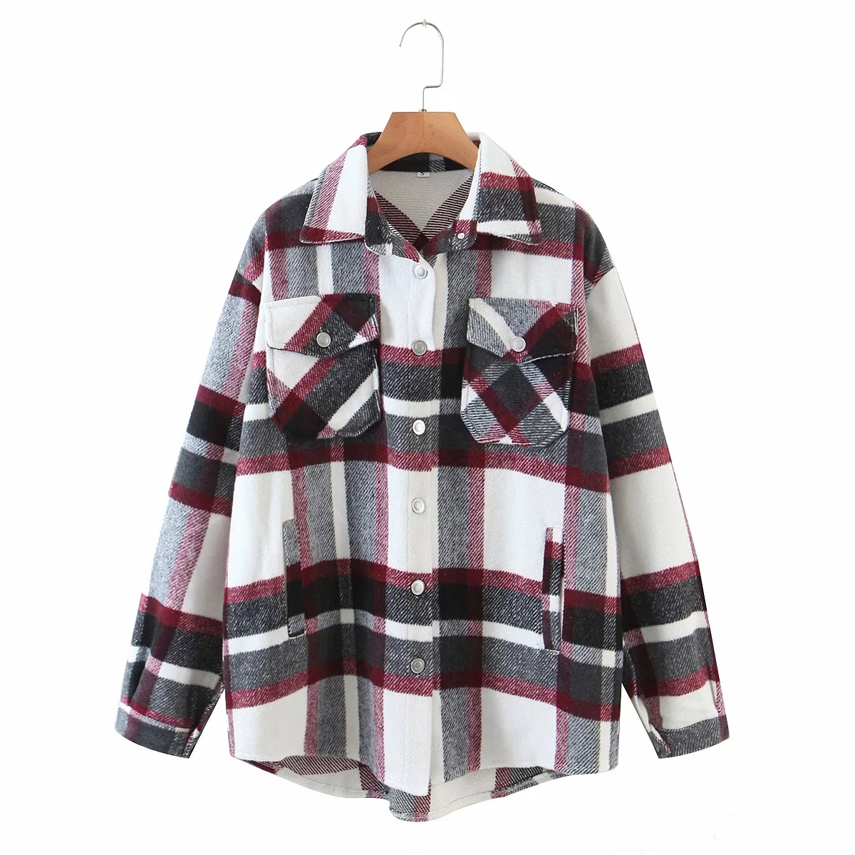 lapel single-breasted woolen plaid shirt NSHS23772