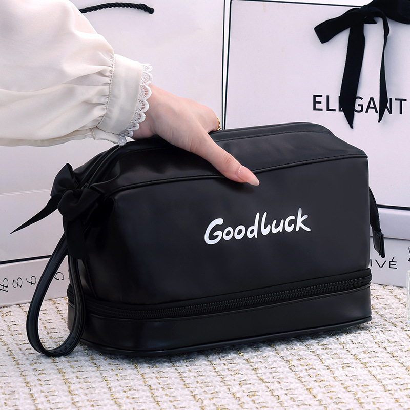 Bolsa de cosméticos de fragancia pequeña de gran capacidad de Amazon, almacenamiento de partición de doble capa, bolsa de almacenamiento de cosméticos de sentido avanzado, bolsa de lavado