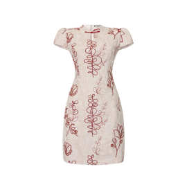 新中式气质国风绣花红色盘扣短款旗袍连衣裙