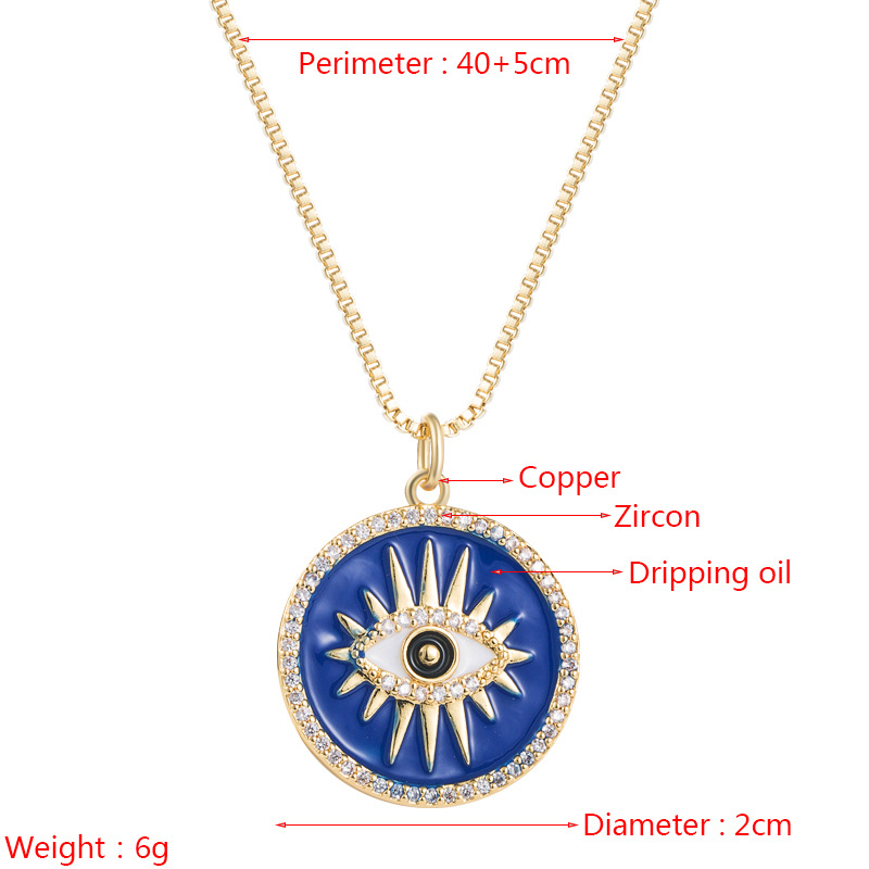 Fashion Gold-plated Copper Micro-inlaid Zircon Devil's Eye Drop Oil Round Pendant Necklace display picture 1