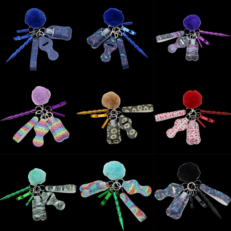 Wrist Keychain 7-Piece Set Women's Hand Sanitizer Bag Aluminum Anti-Wolf Self-Defense Personal Alarm Keychain