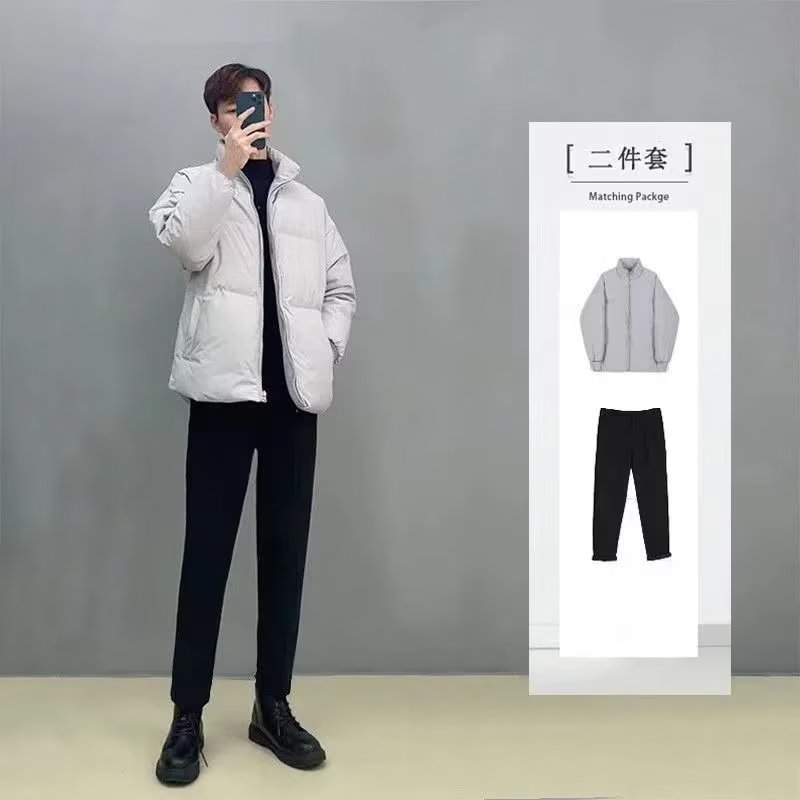 Europa y América de la calle de color sólido ropa de trabajo abrigo de algodón acolchado de los hombres simple marca de moda suelta abrigo de invierno engrosada abrigo de pan