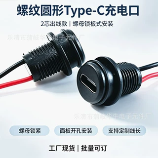 TYPE-C 母座带防尘盖螺母安装 加湿器 便携储能盒充电接口 2P出线