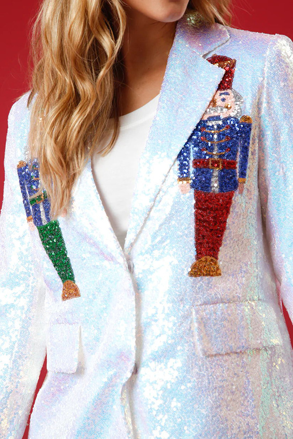 Button Design Women's Coat Long Sleeve Blazers Button Christmas Cartoon