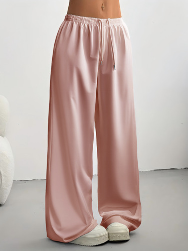Casual sports style women's wide-leg sweatpants breathable fabric straight line low waist drawstring elastic low waist autumn