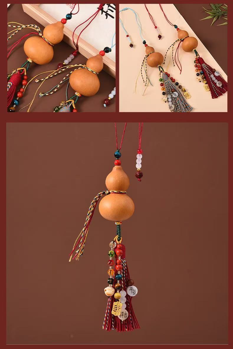 Chinese-Style Gourd Hand-Woven Cotton Rope Tassel Car Hanging Ornament for Good Luck and Fortune, Exquisite Car Interior Accessory, Bag Decoration