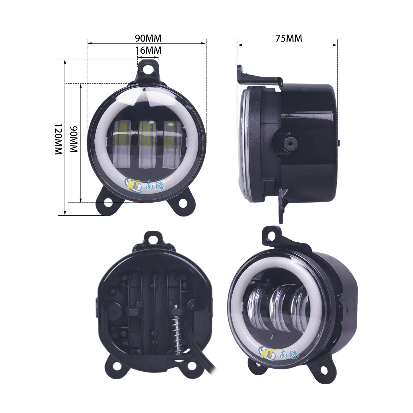 3.5 pulgadas Wrangler fog light shell incrustado fuertínea carcasa de luz de día carcasa de luz de automóvil