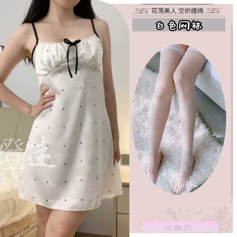 嬁迷纯欲带胸垫印花纯欲风螺纹吊带睡裙甜美女士家居服睡衣女|undefined