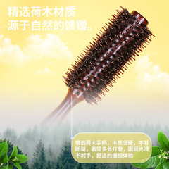 廠家批發荷木豬鬃毛捲髮梳蓬鬆造型護直發梳子耐高溫實木滾梳