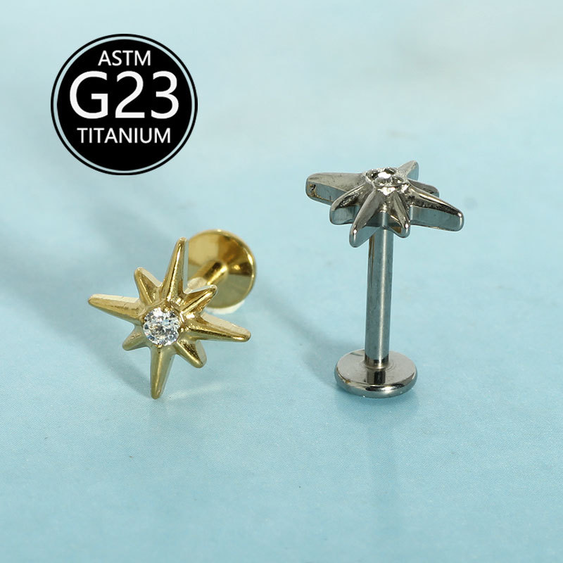 G23 Titanium Lip Stud Star Shape Elegant Autumn Winter Fashion Single Earring detail image 7