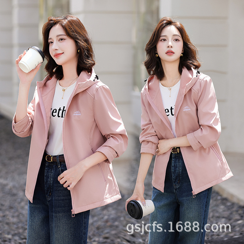 New Thin Velvet Spring, Autumn and Winter Women's Hooded Jacket, Versatile Jacket, Warm Commuting Outdoor Windproof and Waterproof
