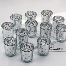 欧式电镀12件套银色星星小婚礼许愿烛台烛台玻璃杯空杯婚礼季装饰