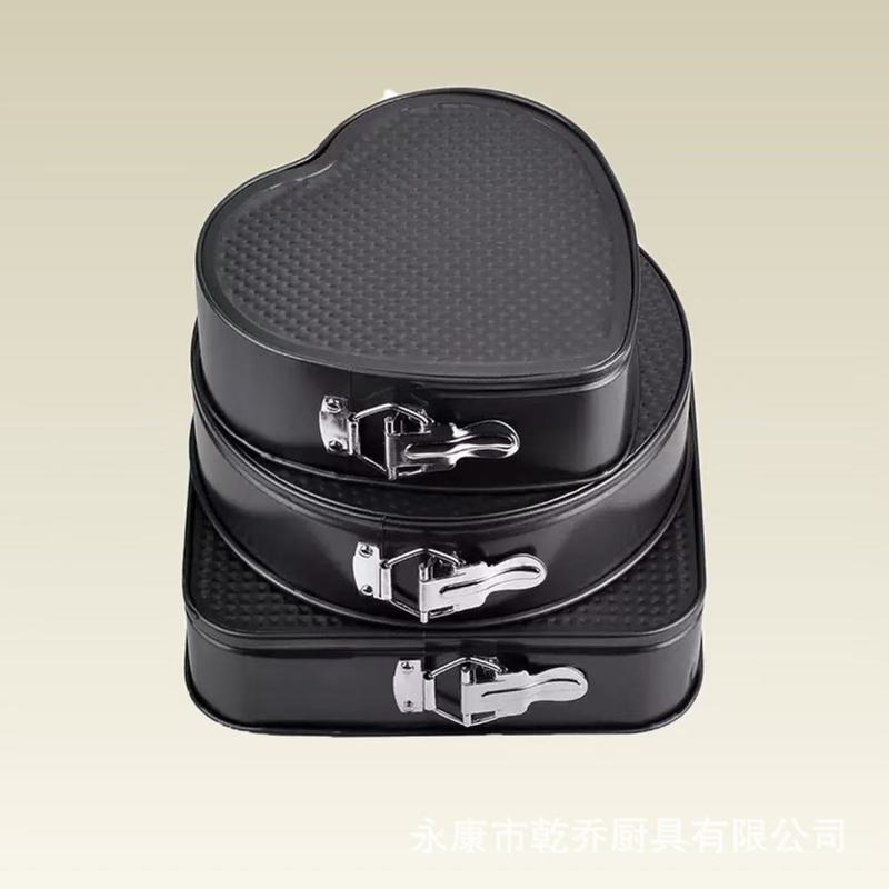 跨境心形圆形方形蛋糕模三件套碳钢不粘蛋糕模具带扣活底烘培工具|undefined
