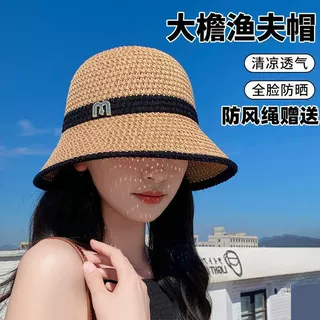 女士新款帽子透气遮阳时尚出游渔夫帽白塔防嗮镂空春秋女帽户外帽