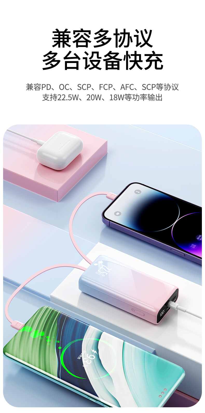 Superblitzschnelles Schnellladepaket 2-Zellen 21700 mobile Powerbank-Set, kabelgebundenes Powerbank-Gehäuseset Batteriebox mit PD.