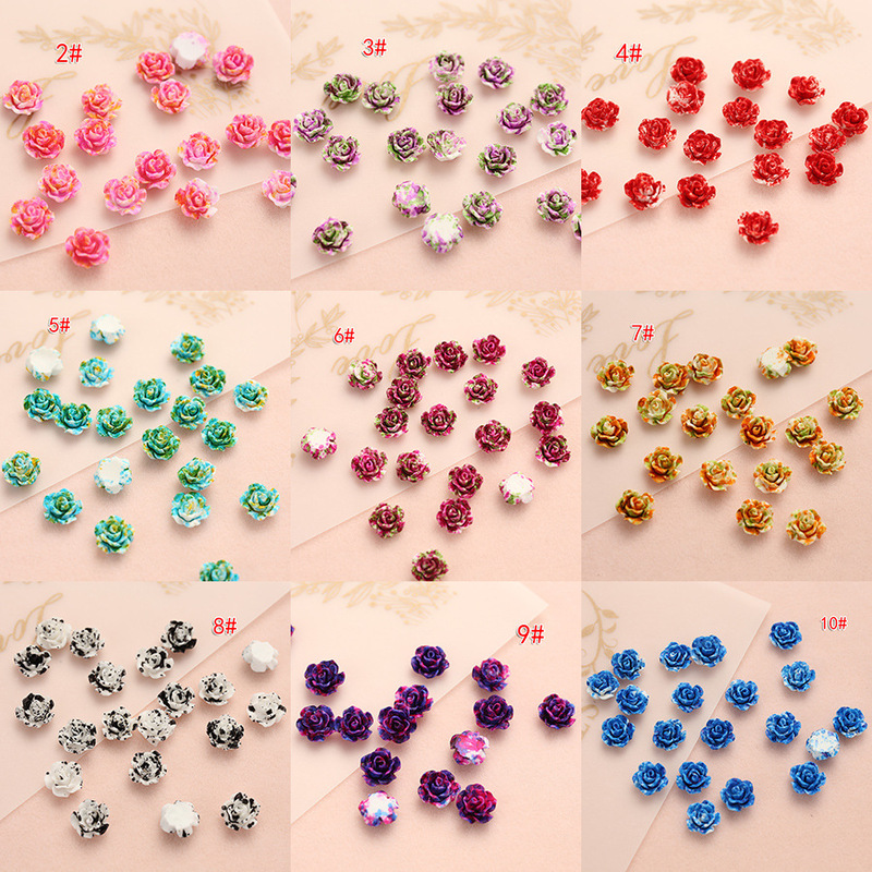6/8mm Mini small resin flower color ink tie-dye Camellia accessories diy manicure phone case decoration accessories