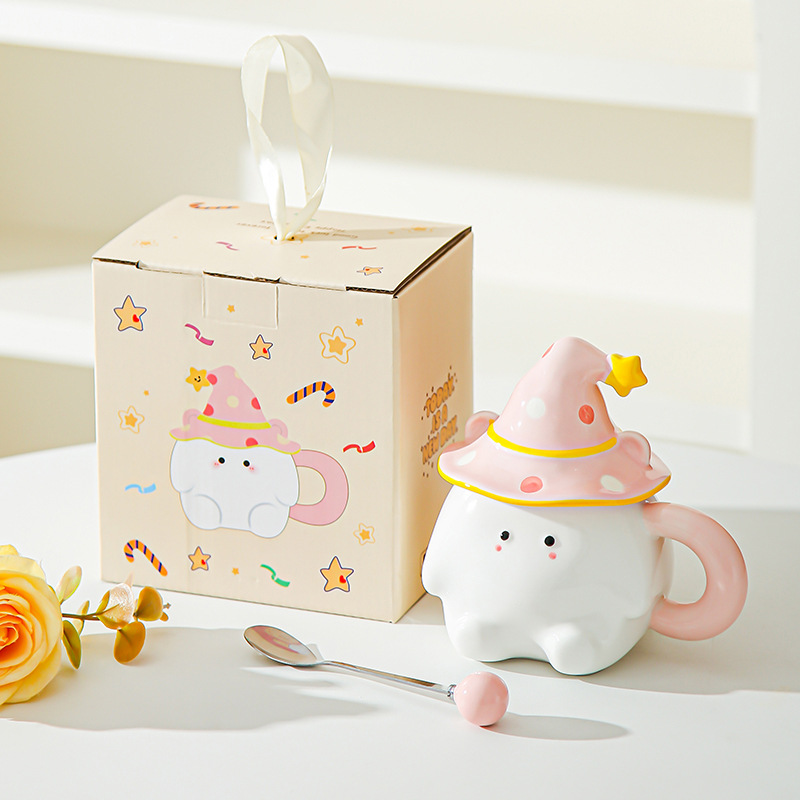 Dibujado a mano encantador cartón de dibujos animados tazas de cerámica creativas estudiantes con tazas de agua cubiertas para regalos de cumpleaños de chicas tazas de regalo