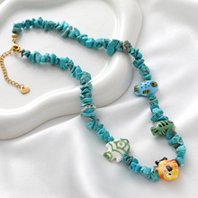 跨境海洋系列天然石不规则碎石彩色陶瓷小鱼项链ins风百搭锁骨链