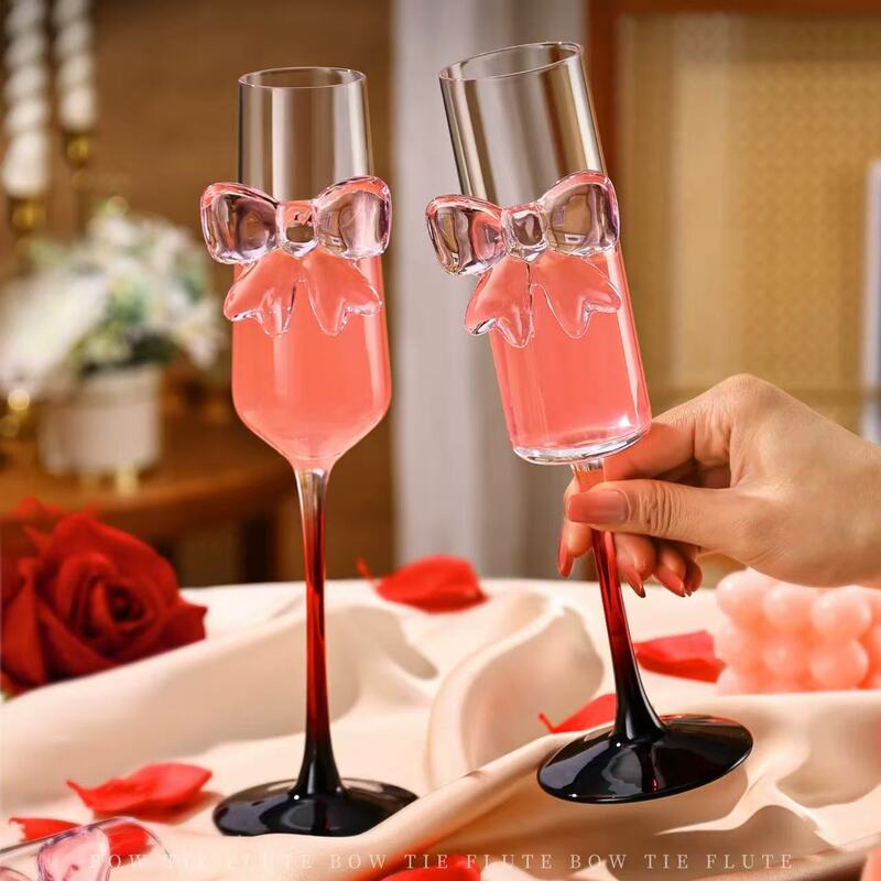 Ins New Style Glass Champagne Glass Lead-Free High-Value Creative Bowknot Red Wine Glass Slightly Drunk-Friendly Glass Cup Water Cup