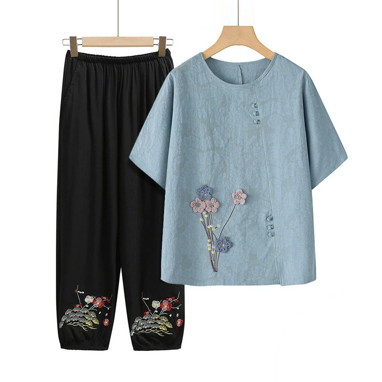 Иностранная мама летняя одежда 2024 новый модный повседневный набор 2024 новый темпераментный топ женский набор брюк из двух частей