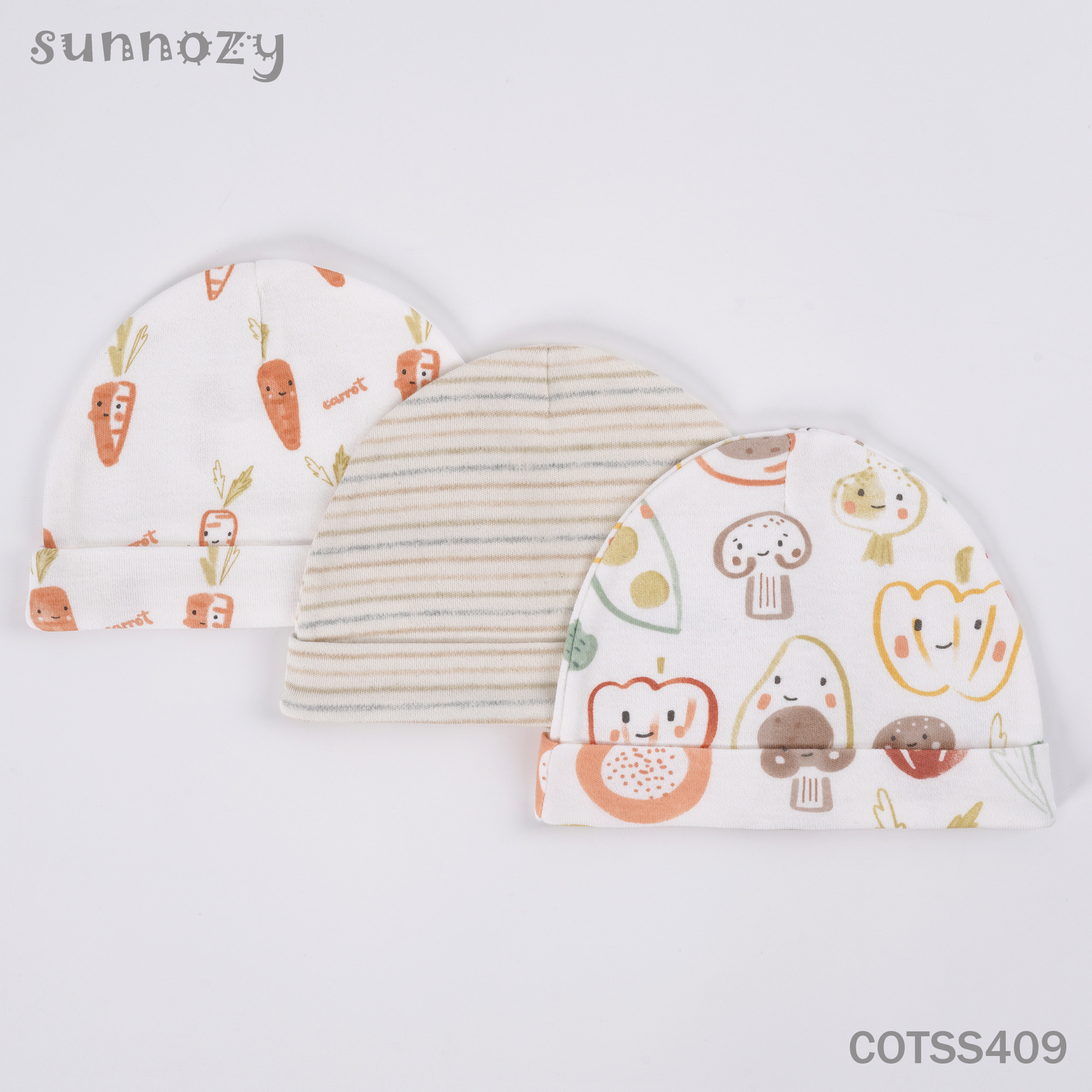 Juego de 3 gorros de algodón puro para recién nacidos Sunnozy, elásticos, para todas las estaciones, bonitos gorros de cúpula para bebés, venta al por mayor