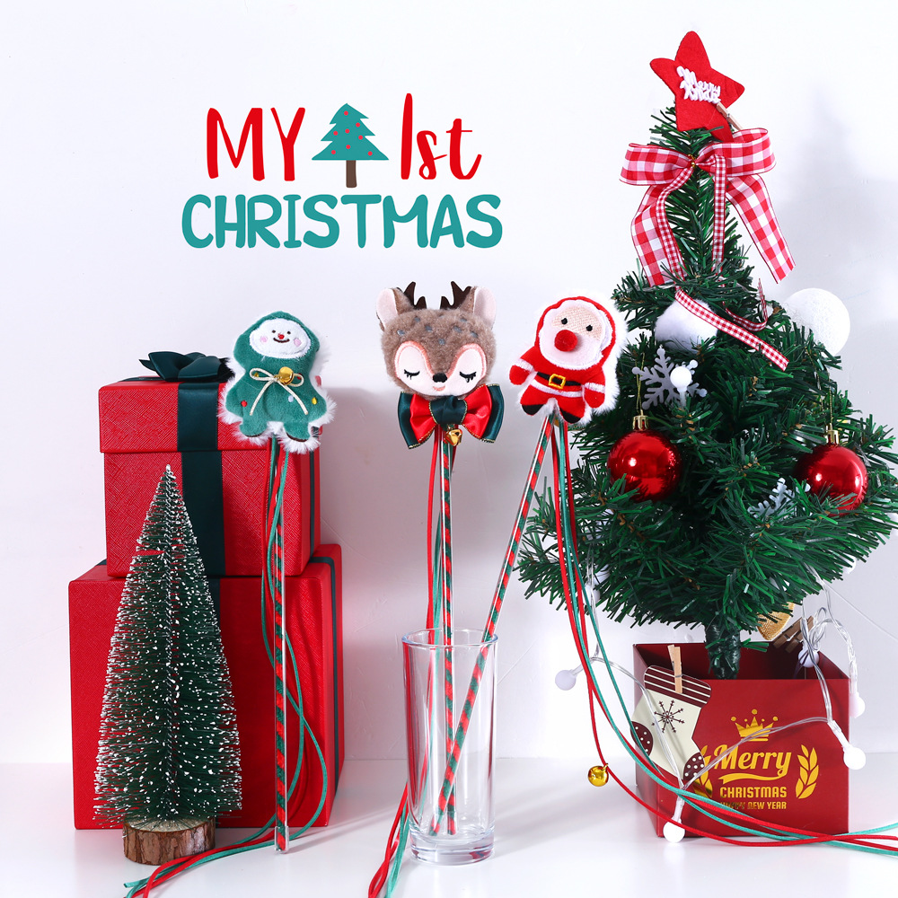 Mascota gato de peluche de dibujos animados árbol de Navidad viejo ciervos borla interactivo divertido gato palo sonido campana juguete entrenamiento varilla