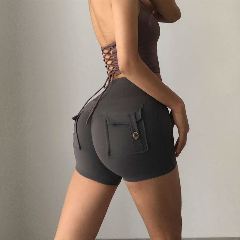 Peach Workwear Tight Shorts Women's High Waist Elastic Hip Yoga Pants Quick-drying Running Fitness Three-point Pants Hot Pants
