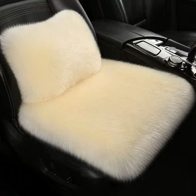 Plush Single-Piece Seat Car Seat – Wool pad - beige-single-seat-lumbar-support