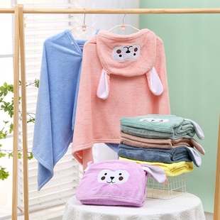 Baby Coral fleece cloak bath towel cartoon children's hooded bathrobe soft absorbent monkey bath towel cartoon cloak