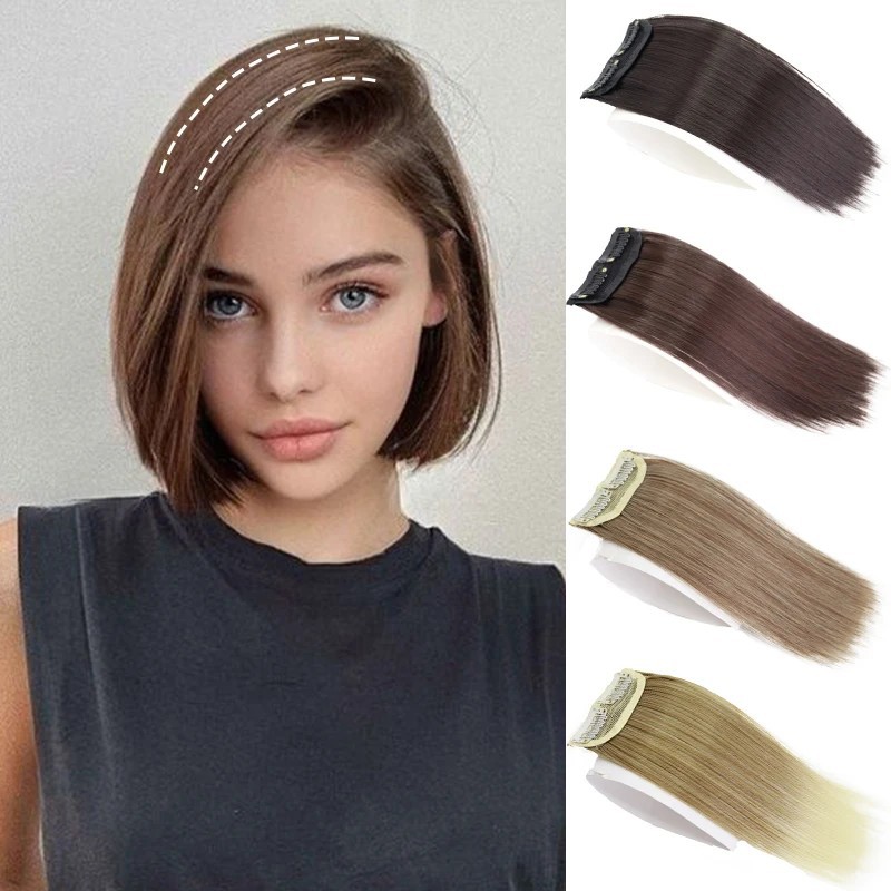 Pezzo di capelli in fibra chimica, due pezzi di capelli castani chiari, castano scuro, neri naturali, parrucca auto-tinta soffice e finta_voghion.com