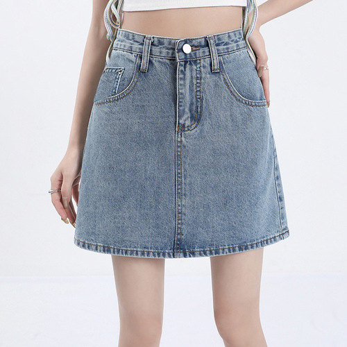 001 Japanese-style college casual high-waisted denim short skirt for women, spring and summer, loose and versatile A-line mini skirt for petite figures