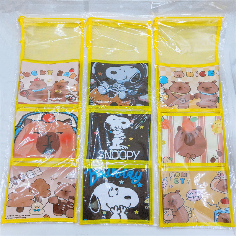 캐릭터 3칸 벽걸이 수납포켓 문뒤 소품 정리함 17x52cm