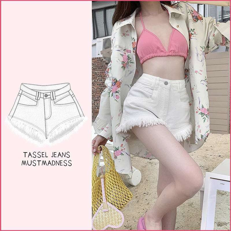 White Small High Waist Hot Girl Tassel Rap Denim Shorts Women's Summer Loose Hot Pants A- line Wide Leg Pants White Small High Waist Hot Girl Tassel Rap Denim Shorts Women's Summer Loose Hot Pants A- line Wide Leg Pants