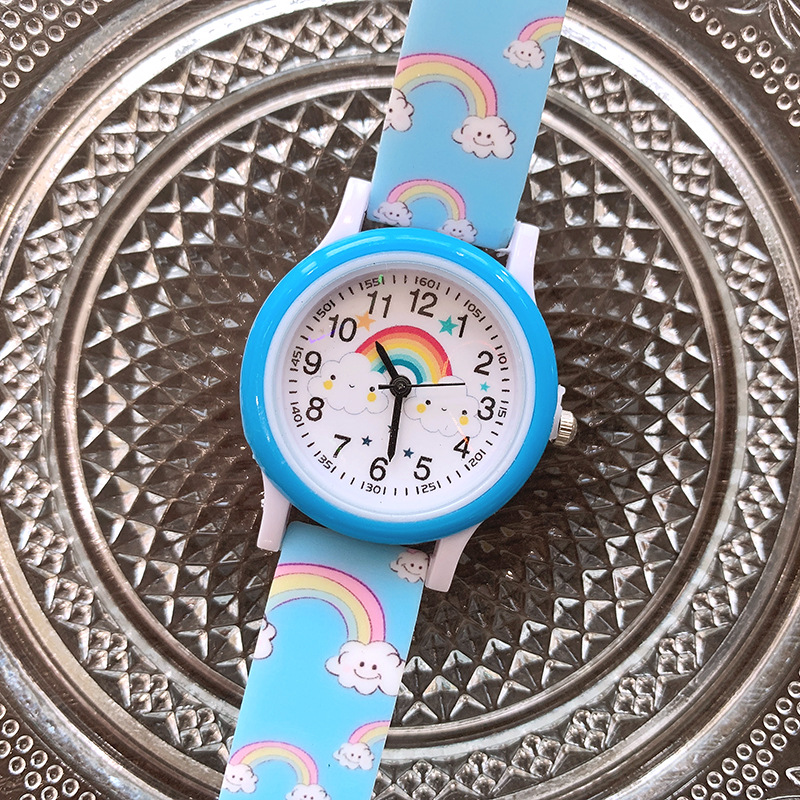 Silica Gel Strap Material Cartoon Style Rainbow Buckle Quartz Kids Watches